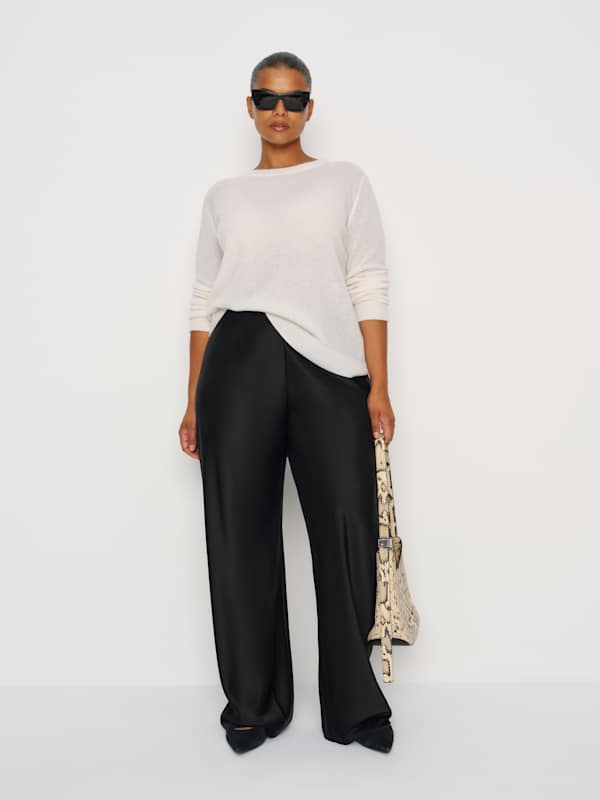 Gale Satin Mid Rise Bias Pant Es - Black